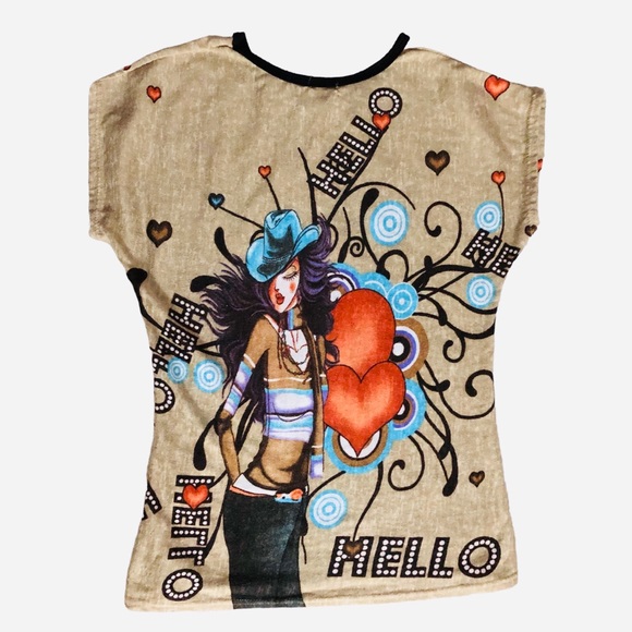 Y2k cowgirl hello graphic fashion western knit shirt Japan Size Medium - Picture 2 of 6